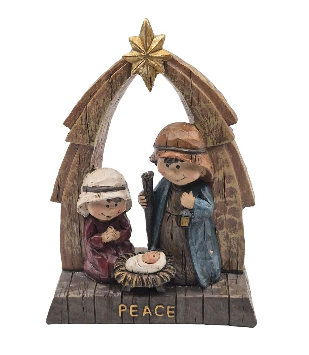 Resin Nativity Figurine Baby Jesus Mary Joseph Peace Star 6.5x4x5"